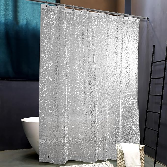 EVA Clear Shower Curtain, Water-Repellent Shower Curtain Liner with 3 Magnets for Bathroom, 72x72 Inches, Pebbles