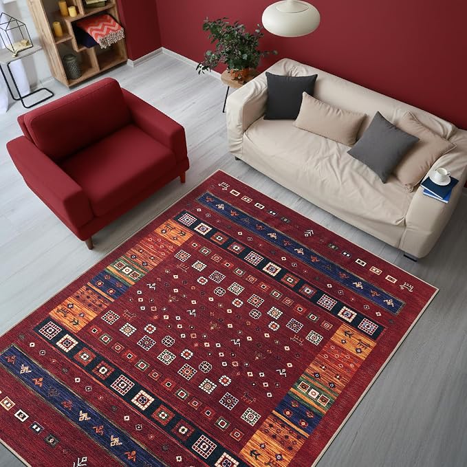 Keen Home Design 5x7 Rug - Machine Washable Area Rug with Non-Slip Backing, Ideal for Living Room, Dining Room, Bedroom - Vintage, Easy Clean, Durable, Low Pile Rug - (5' x 7')