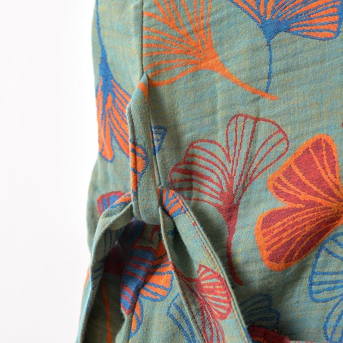 100% Cotton Gauze Ginkgo Leaf Kimono Robe, Long Knit Loose Bathrobe Nightgown Ladies Loungewear Sleepwear for Women