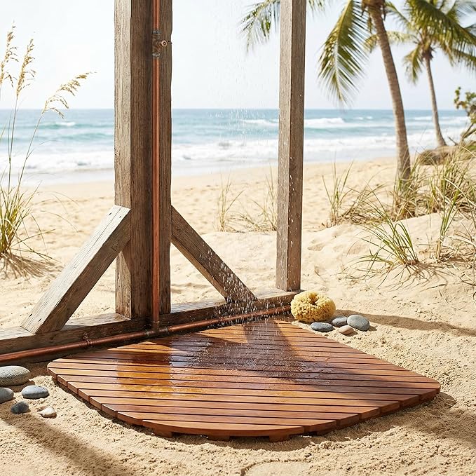 Bare Decor Dania Corner Shower Spa Mat, 24 by 24-Inch, Solid Teak Wood and Oiled Finish