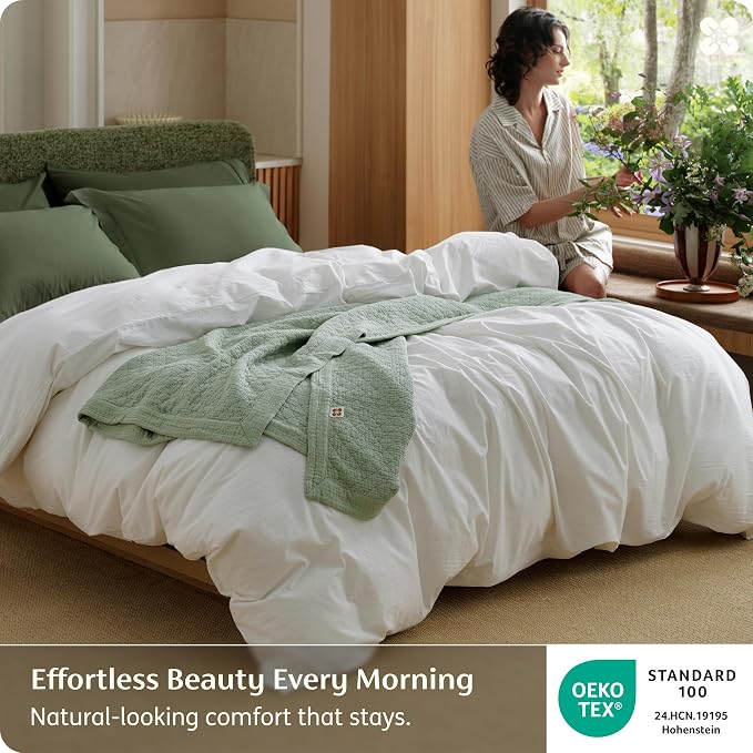 Bedsure Duvet Cover King Size - 100% Washed Cotton, Linen-Like Minimalist Bedding - PureWoven Plain Soft Comforter Cover for All Seasons, 1 Duvet Cover Only (Natural White, 104" x 90")