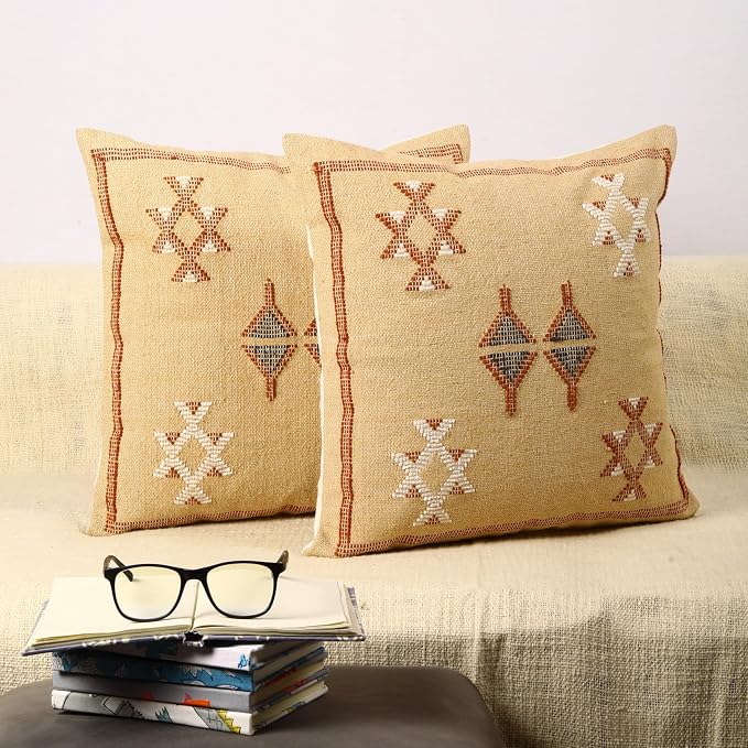 Trade Star 100% Cotton Cushion Covers Handwoven Pillowcases Handloomed Rug Decorative Cushion Cases 18x18 Inches Set of 2 Throw Pillow Covers Designer Pillow Shams