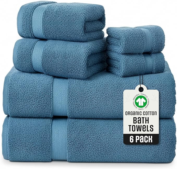 TOWELTIQUE- Organic Cotton Luxury Bath Towels Pack of 6 GOTS & Oeko- TEX Certified | Premium Soft, Absorbent & Quick-Drying Towels for Bathroom, Gym, Spa & Hotel Use – Turquoise