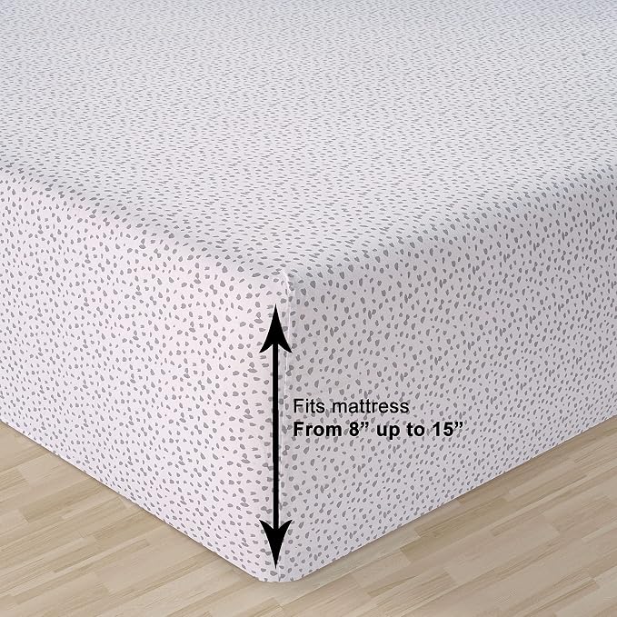 LANE LINEN King Fitted Sheet & Pillowcase (No Flat Sheet) - 100% Organic Cotton Soft & Breathable Percale Weave Set - Hotel Quality Crispness for Added Comfort - GOTS Certified - Grey Dot White