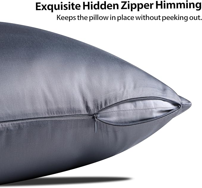 2 Pack Cooling Pillow Cases,Viscose Derived from Bamboo Pillow Protectors Queen Size Set of 2, 400 Thread Count Soft Silky Breathable Summer Pillow Cover with Zipper Hidden (2PCS, Darkgrey, Queen)