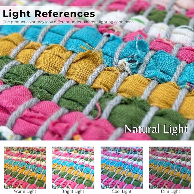 Cotton Diamond Chindi Rug 2x3 Feet - Multi, Bohemian Hand Woven Soft Recycled Decorative Floor Rag Rugs Ideal for Entryway, Kitchen, Nursay Room | Small Durable Colorful Door Mat for Home Décor