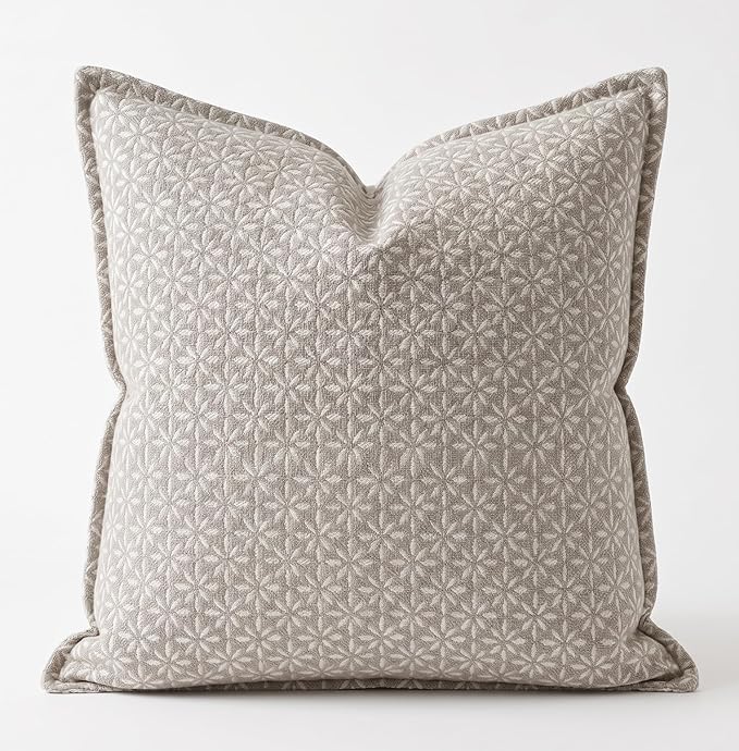 SanVia Cotton Throw Pillow Covers 20x20 – Handwoven Jacquard Texture, Fade-Resistant, No Pilling – Hidden Zipper, Decorative Cushion Cover for Sofa, Couch, Bed – Insert Not Included (Floral, Grey)