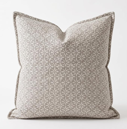 SanVia Cotton Throw Pillow Covers 20x20 – Handwoven Jacquard Texture, Fade-Resistant, No Pilling – Hidden Zipper, Decorative Cushion Cover for Sofa, Couch, Bed – Insert Not Included (Floral, Grey)