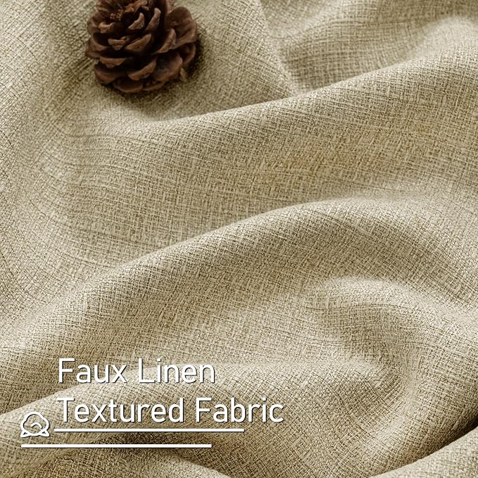 LAMIT Camel Linen Bedroom Curtains 63 inches Long, Grommet Thermal Insulated Soft Thick Curtains Burlap Light Filtering Panels for Living Room/Farmhouse, Set of 2 Panels, W52 x L63