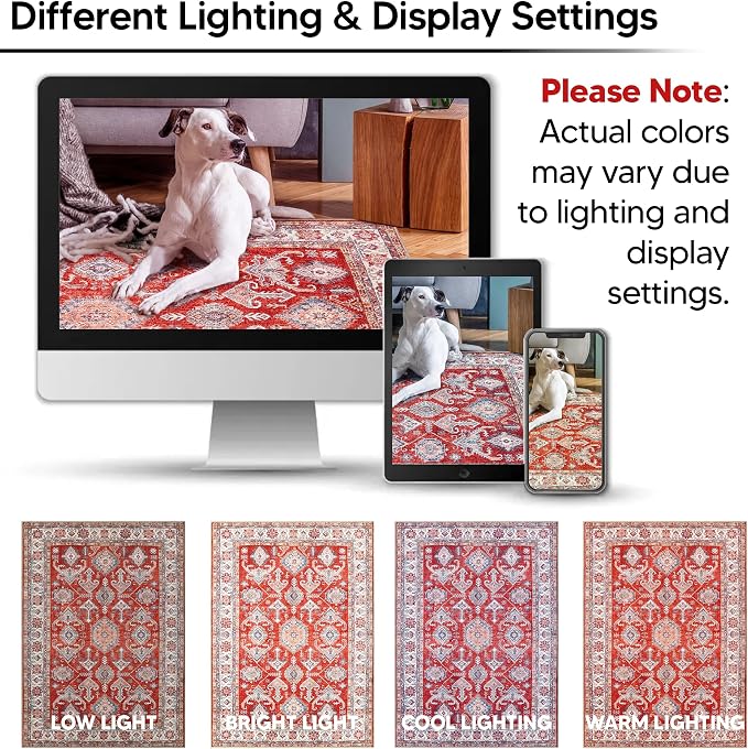 Keen Home Design 9x12 Rug - Machine Washable Area Rug with Non-Slip Backing, Ideal for Living Room, Dining Room, Bedroom - Vintage, Easy Clean, Durable, Low Pile Rug - (9' x 12')