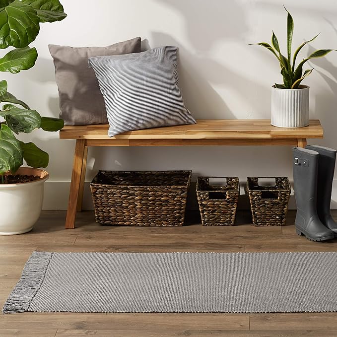 DII Woven Rugs Collection Ribbed Reversible Cotton, Runner, 2 ft 6 in x 6 ft, Gray & Off-White