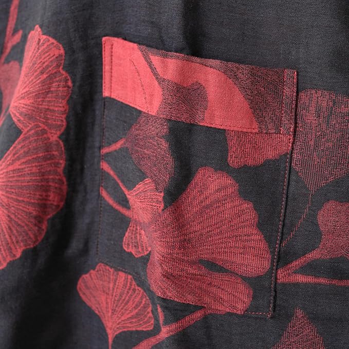 100% Cotton Gauze Ginkgo Leaf Kimono Robe, Long Knit Loose Bathrobe Nightgown Ladies Loungewear Sleepwear for Women