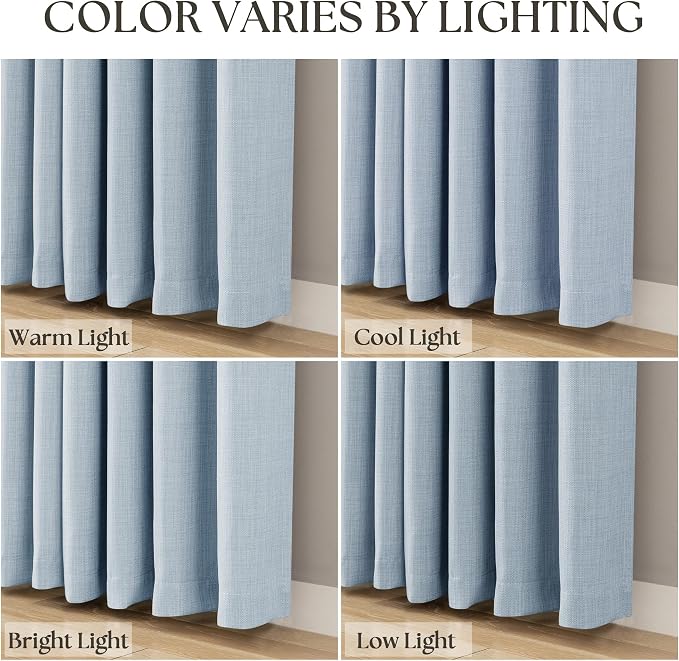 Blue Semi Sheer Curtains for Girls Bedroom Flax Linen Light Filtering Privacy Non See Through Grommet Drapes Modern Coastal Boho Light Blue Curtains 90 Inch Curtains 2 Panels Set Stone Blue