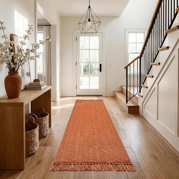 Collive Long Hallway Rug, 2.6' x 7', Washable Indoor Entryway Rug, Terracotta Braided Woven Rugs, Low-Profile Floor Carpet for Laundry Room, Bedroom