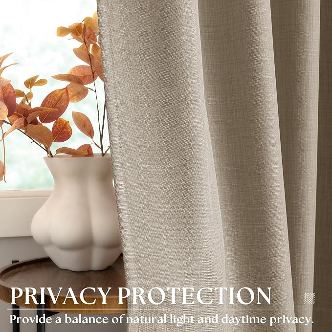 Burlywood Birch 102 Inch Linen Curtains 2 Panels Set Grommet Light Filter Burlap Linen Drapes Boho Farmhouse Semi Sheer Window Curtain 102 Inches Length for Living Room Sliding Glass Patio Door