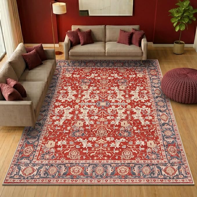 Keen Home Design 8x10 Rug - Machine Washable Area Rug with Non-Slip Backing, Ideal for Living Room, Dining Room, Bedroom - Vintage, Easy Clean, Durable, Low Pile Rug - (8' x 10')