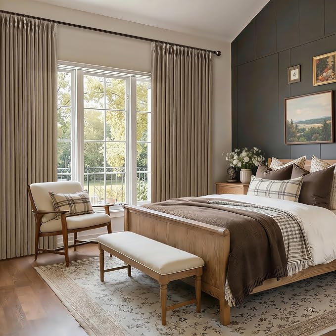 Brown Linen Pinch Pleat Curtains 108 Inches Long 2 Panels for Living Room Bedroom 9 ft Farmhouse Boho Light Filtering Pleated Drapes Semi Sheer Memory Shape Trained Ceiling Floor Curtain Dutch Cocoa