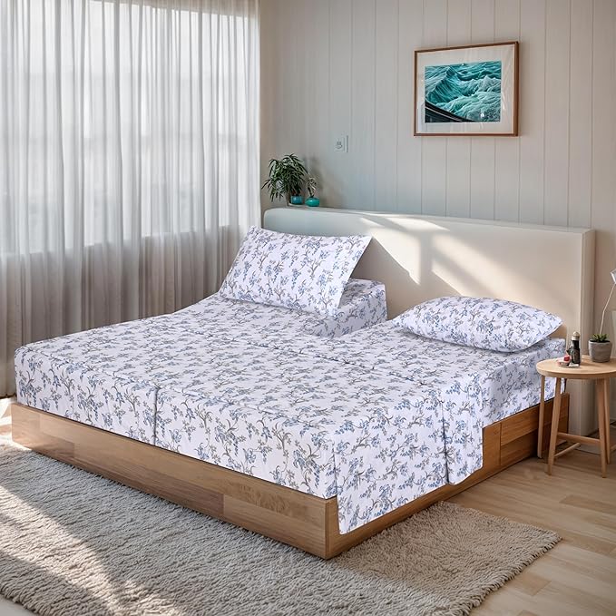 RUVANTI 100% Cotton Organic Percale Sheets Split King Size – Crisp Cooling Bed Sheets for Hot Sleepers, Deep Pocket 15”, Soft Peach Finish, Breathable & Durable Hotel-Style 5 Pcs, Deluxe