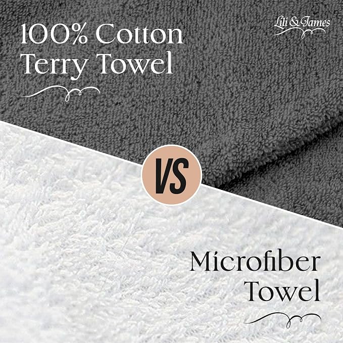 Lili&James 100% Cotton Hair Towel Wrap for Women & Kids – 420 GSM Quick Dry Hair Turban with Double Button Loop, Anti Frizz Non Microfiber Hair Drying Towel for Curly, Long & Thick Hair (White+Grey)