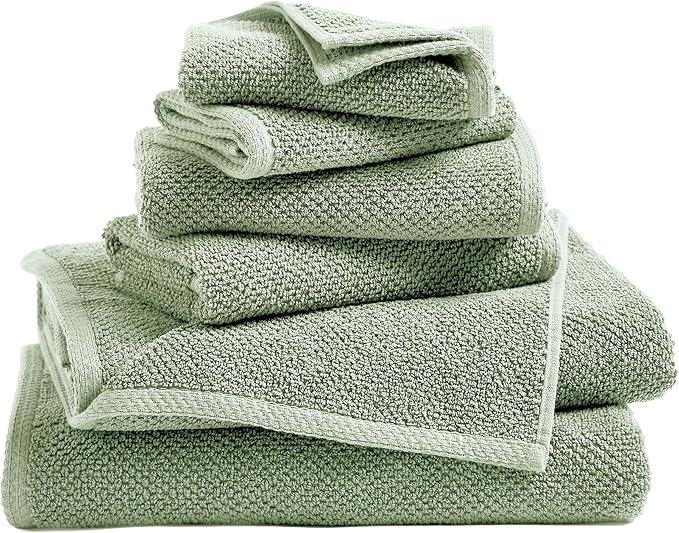 Great Bay Home 100% Cotton 6 Piece Towel Set - Absorbent, Quick-Drying, Durable Bath Towels for Bathroom Decor - Low-Twist, Two-Ply Fibers (Eucalyptus)