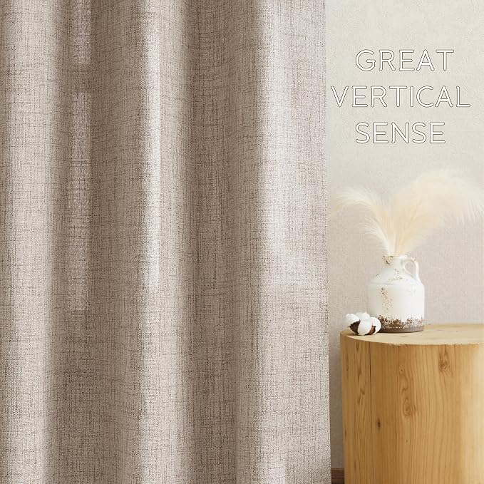 NICETOWN Semi Sheer Linen Blended Curtains 63 Inch Long, Light Filtering Burlap Curtains Farmhouse Grommet Privacy Window Drapes for Living Room, 2 Panels (52 x 63 Inch, Linen)