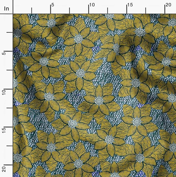 Soimoi Silky Satin Fabric Material, 1 Yard - 42" Inch Width, Green - Tribal Print - Soft Shiny Fabric for Dress, Pillowcases, Pajamas, Evening Dress, DIY