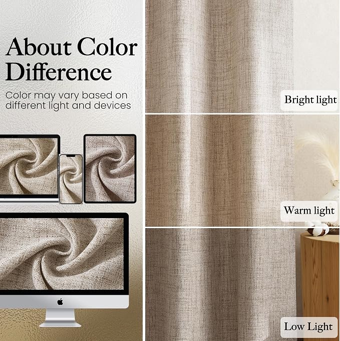 NICETOWN Semi Sheer Linen Blended Curtains 63 Inch Long, Light Filtering Burlap Curtains Farmhouse Grommet Privacy Window Drapes for Living Room, 2 Panels (52 x 63 Inch, Linen)