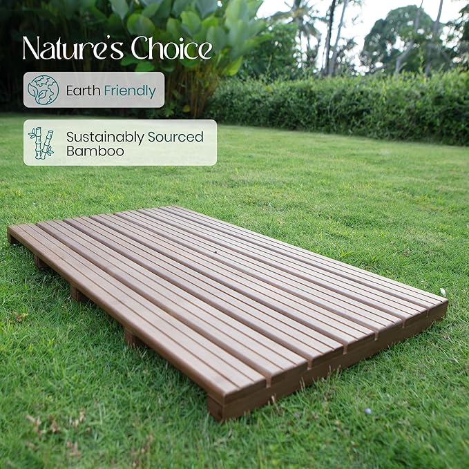 Large Walnut Bamboo Bath Mat – Non-Slip Design Sauna Floor Mat, Secure Grip Pads, Water-Resistant Coating, Durable for Indoor/Outdoor Use, Bamboo Decor