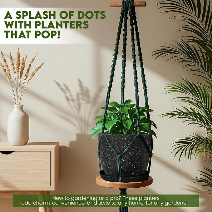 Utopia Home - Spotty Plant Pots Indoor with Drainage - 7/6.6/6/5.3/4.8 Inches Flower Pots - 10 Pack Plastic Planters - Ideal for Stocking Stuffers - (Speckled Black, Pack of 10)