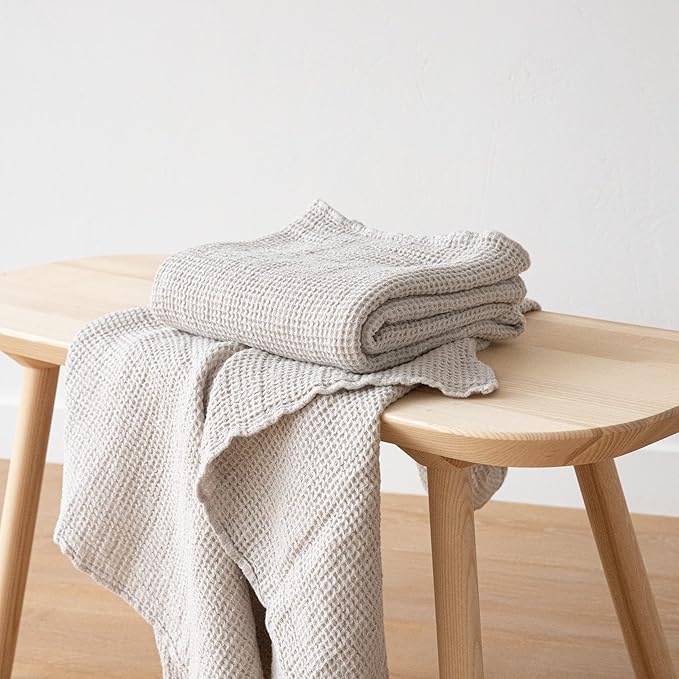 LinenMe Linen Waffle Big Bath Towel Silver, 30 x 51