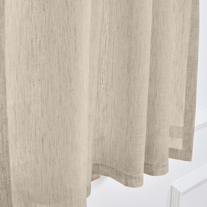 Solino Home 100% Pure Linen Sheer Curtain 18 Inches - European Flax Natural Kitchen Curtain 52 x 18 Inch - Light Filtering Rod Pocket Window Treatment Panel for Cafe, Bedroom, Living Room - 1 Panel