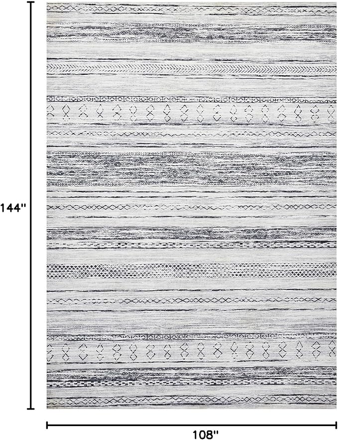 Tortania Area Rug Living Room Rugs - 9x12 Washable Large Soft Neutral Boho Moroccan Bohemian Farmhouse Rug Indoor Floor Carpet for Bedroom Under Dining Table Home Office Decor - Grey