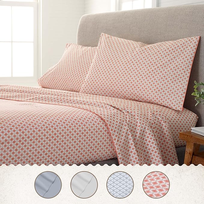 EcoPure Queen Size Sheet Set, Orange | 100% Organic Cotton, Comfort Washed, Cooling, Deep Pocket, GOTS Certified