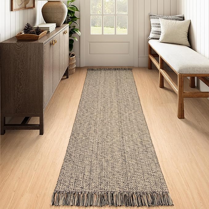 Collive Long Carpet Runners for Hallways 2.6x8ft, Washable Kitchen Rug Indoor Sink Rug, Natural/Black Woven Entryway Runner Rugs Low-Profile Front Door Floor Rug for Laundry Room Bedroom Outdoor Decor
