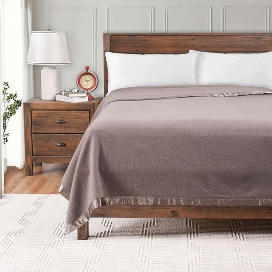 Creswick Woollen Mills 100% Australian Merino Wool Blanket – Soft Warm and Natural with Satin Binding, Breathable Luxury Bedding for All Seasons, (Flax, Twin Size)
