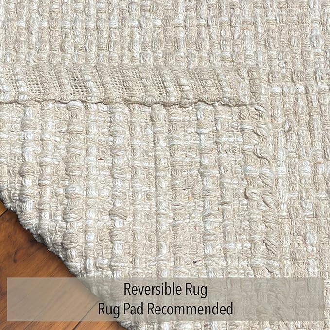Chardin home Sand & White Cotton Throw Rug, 21x34 Inches Area Rug for Bathroom Kitchen entryway, Reversible Handwoven Rug Machine Washable.