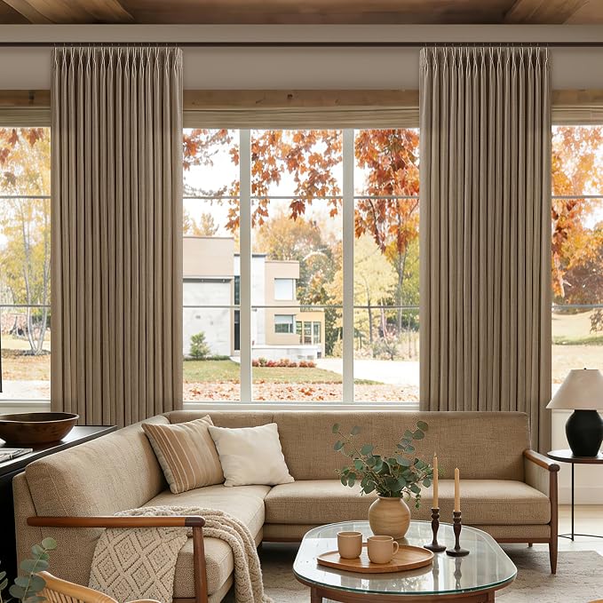 Pinch Pleated Linen Curtains 98 Inches Long 2 Panels Set for Living Room Dutch Cocoa Back Tab Light Filtering Pleat Drapes with Hooks Rings 98 Inch Semi Sheer Sliding Glass Door Window Curtain 50x98