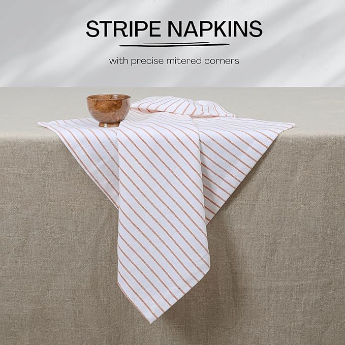 Rust Stripe Cloth Napkins (Set of 12), 18x18 Inch, 100% Cotton, Durable and Reusable Napkin, Classic Striped Table Linen for Dinner Tables, Holiday Meals, Fall Events, and Daily Use