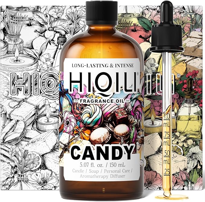 HIQILI Candy Fragrance Oil for Diffusers for Home - 5.07 Fl Oz | Long-Lasting Sweet Scent, Perfect for Soap & Candle Making, Pet Safe, Graduated Dropper Included