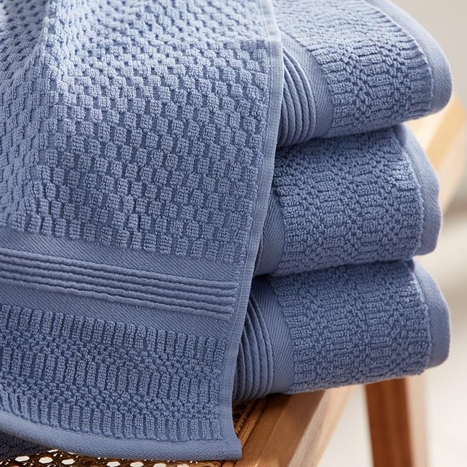 Market & Place 100% Cotton Waffle Weave Bath Towels Set of 4 – Soft, Quick-Dry, Lightweight, Textured Bathroom Towels – Country Blue | Zoey Collection
