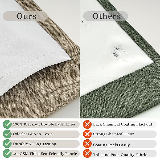 Memory Trained Pinch Pleated Blackout 78 Inch Curtains for Sliding Glass Doors, Oak Taupe Thick Natural Linen Double Layer Thermal Soundproof Farmhouse Windows Drapes with Hooks & Rings 2 Panels Set