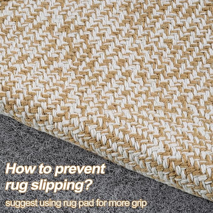 LEEVAN Washable Runner - 2'x5', Tan Hallway Runner, Hand-Woven Reversible Entryway Rug, Cotton Modern Bedroom, Farmhouse Bathroom, Soft Laundry Room, Long Carpet Sink Foyer