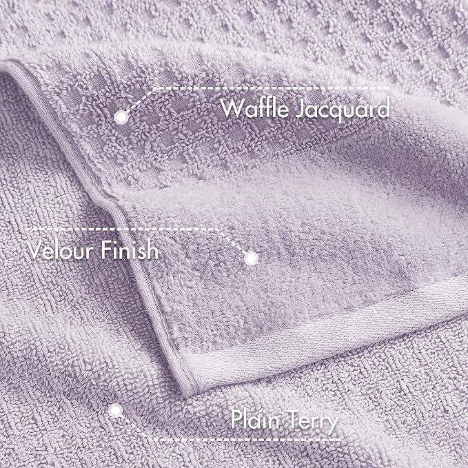 Madison Park Spa Waffle 100% Cotton Luxurious Towel Set, Premium Texture Waffle Weave, Highly Absorbent, Quick Dry, Hotel & Spa Quality Wash Clothes for Bathroom, Assorted Sizes, Lilac 6 Piece