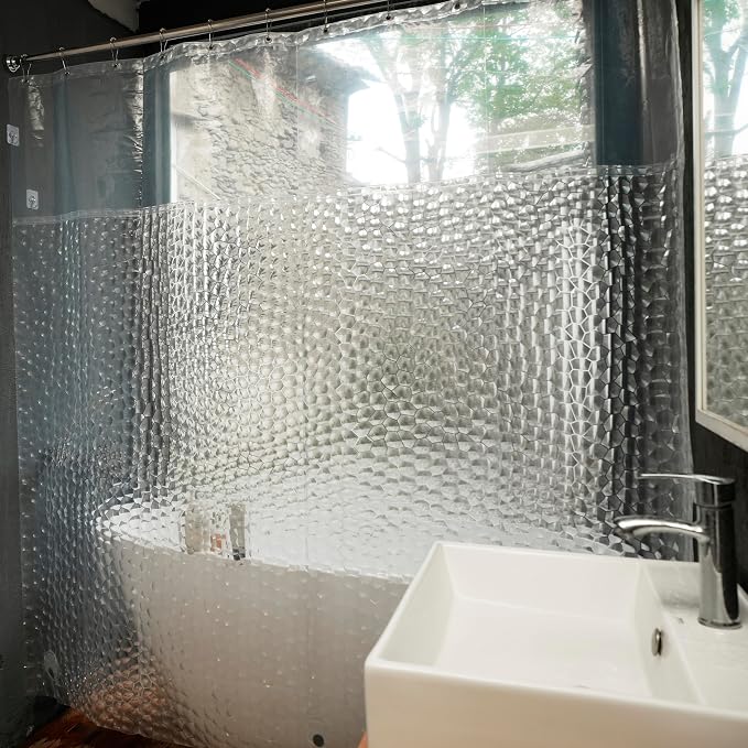 Ryhpez Clear Shower Curtain Liner - Shower Curtain Set with Hooks, Water Cube Pattern with See Through Top Window | 72"x78"