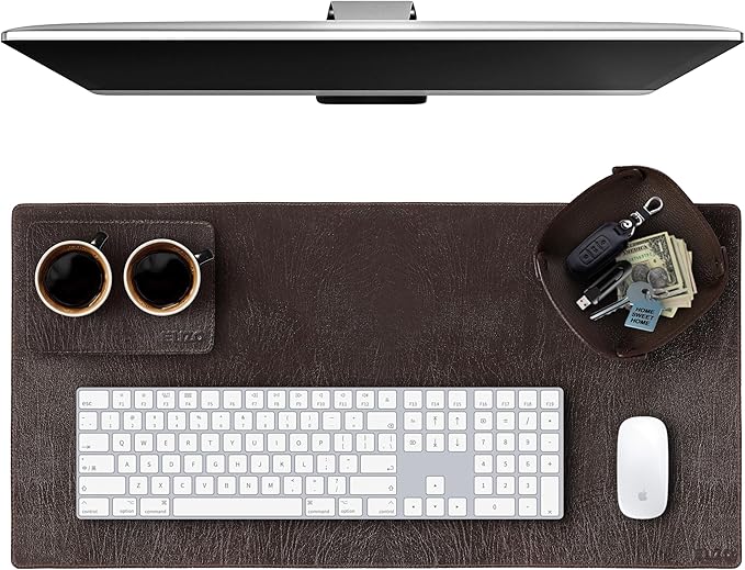 ELIZO Leather Desk Pad Real Leather Desk Mat Thick (3mm) Double Layer (32x16) Cover Blotter Desk Protector Large Computer Mat for Keyboard Mouse Pad Table Laptop Mat Office Accessories - Espresso