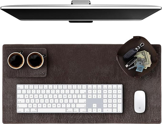 ELIZO Leather Desk Pad Real Leather Desk Mat Thick (3mm) Double Layer (32x16) Cover Blotter Desk Protector Large Computer Mat for Keyboard Mouse Pad Table Laptop Mat Office Accessories - Espresso