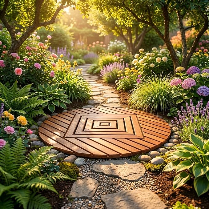 Designer Round Teak Shower Mat, Xtra-Large 32” Diameter, Waterproof, Teak Oil Finish, for Bathroom, Pool, Spa, Boat, Sauna, Patio, Front Door from Our Diamond Collection