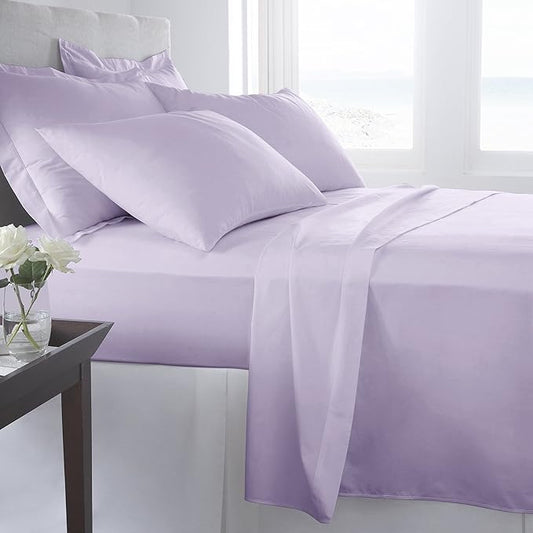 100% Organic Cotton Sheet Set, 500 Thread Count - GOTS Certified 28'' Deep Pockets - Easy Fit - Wrinkle Free -Breathable & Cooling Sheets(Lilac/Cal-Queen)