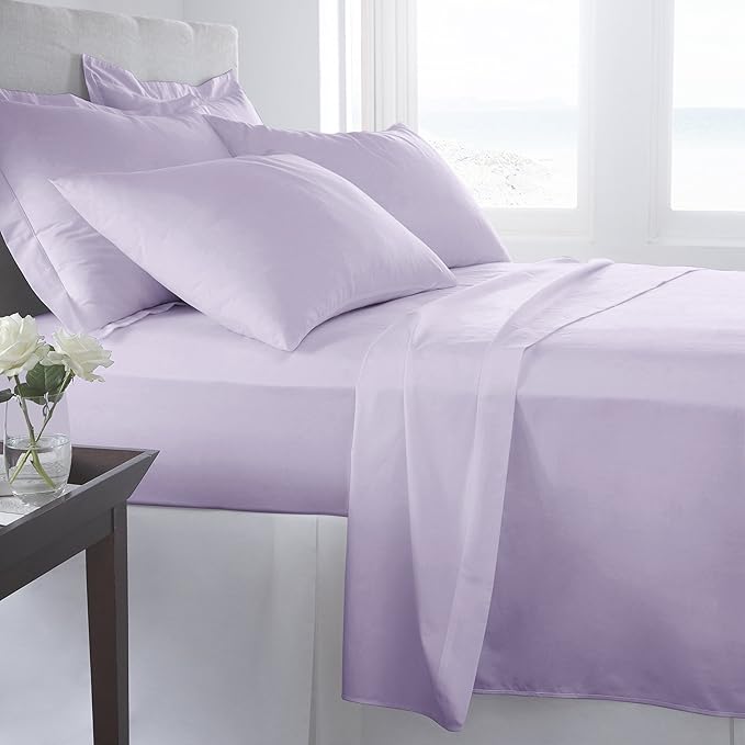 100% Organic Cotton Sheet Set, 500 Thread Count - GOTS Certified 28'' Deep Pockets - Easy Fit - Wrinkle Free -Breathable & Cooling Sheets(Lilac/Twin)
