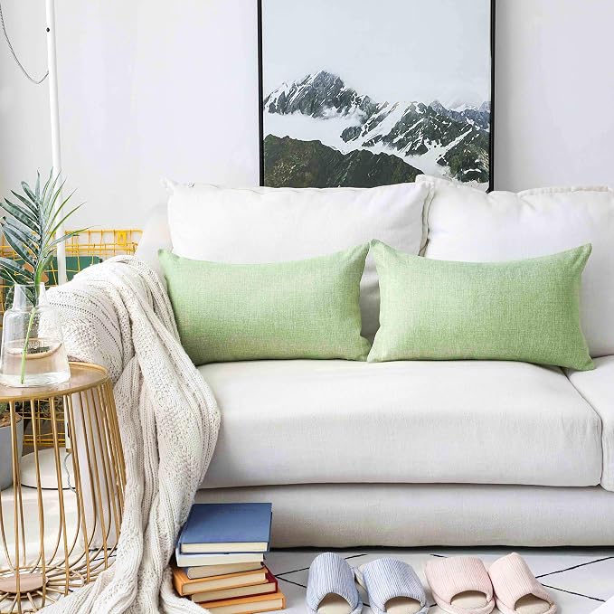 Home Brilliant 12 x 20 Spring Pillow Cover Throw Pillows for Sofa Decor Rectangular Pillow Covers Linen Burlap Sage, 30x50 cm, Grass Green